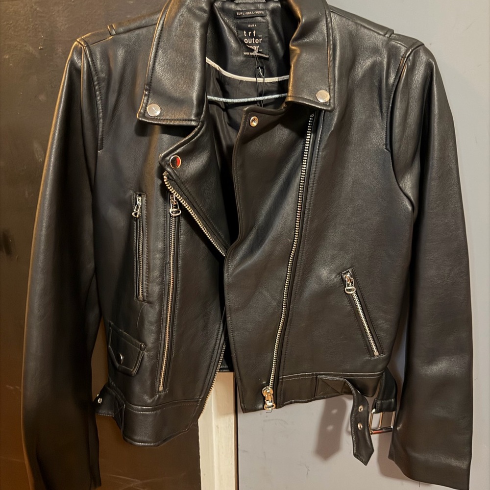 Zara Black Faux Leather Biker Jacket